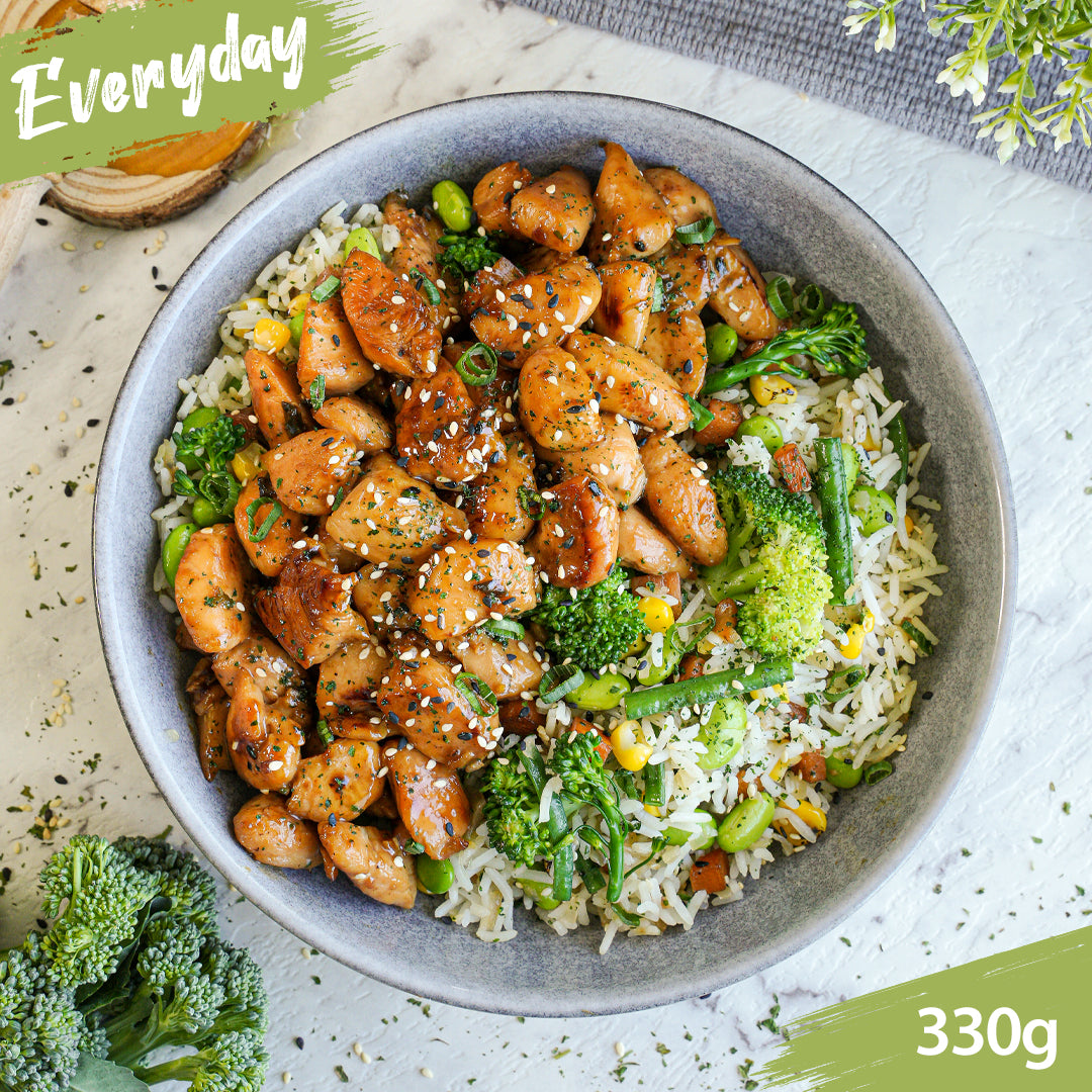 Honey Sesame Chicken with Asian Greens and Fried Rice – Nutritious