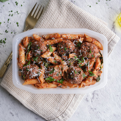 Beef Meatball and Mushroom Pasta Bake