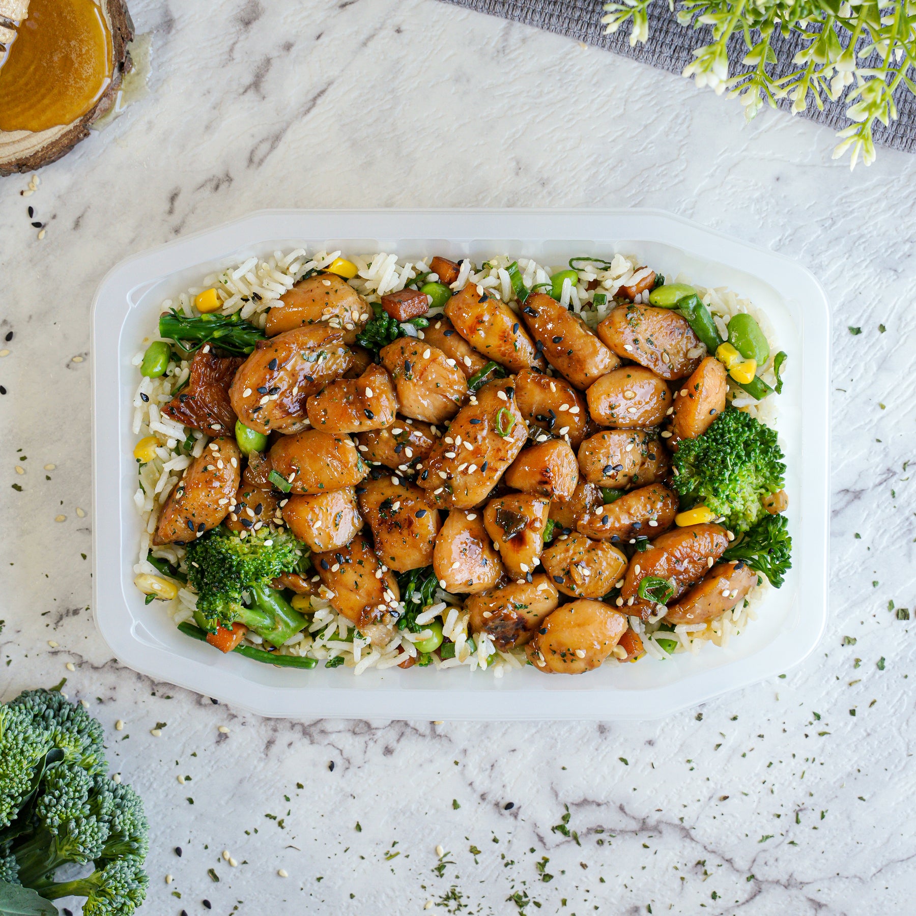 Chicken Rice Bro Honey Sesame Chicken with Asian Greens and Fried Rice – Nutritious Bros