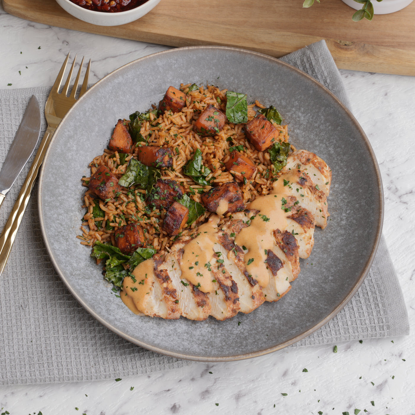 Chicken Rice Bro Creamy Peri Peri Chicken with Sweet Potato Rice – Nutritious Bros