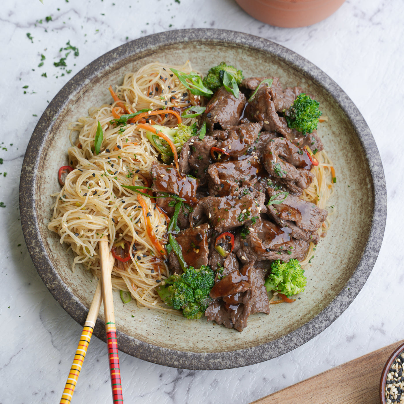 Mongolian Beef Stir Fry with Rice Noodles
