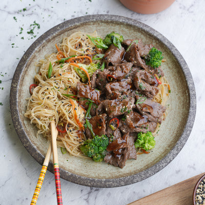 Mongolian Beef Stir Fry with Rice Noodles