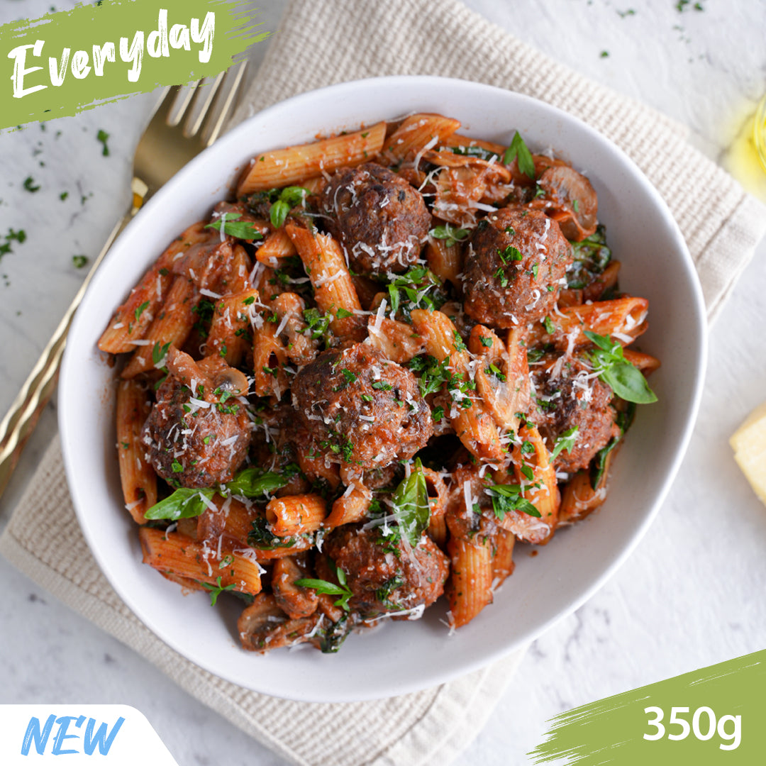 Beef Meatball and Mushroom Pasta Bake